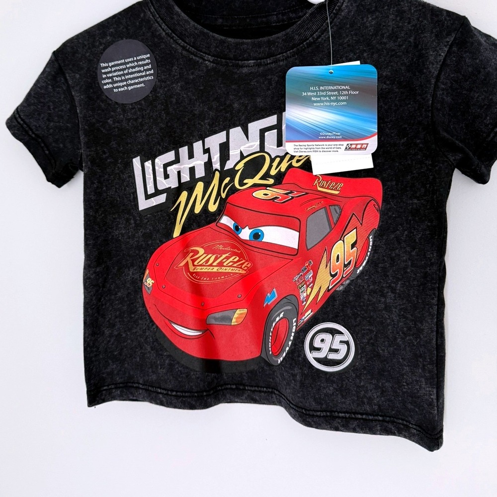 Disney Pixar Cars Lightning McQueen Acid Wash Graphic T-Shirt Kids 12M New